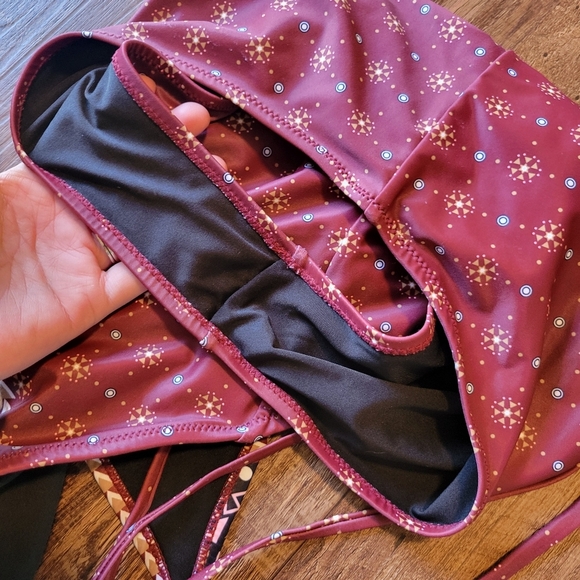 Cupshe Never Separate Burgundy Tribal Print Lace Up Back One-Piece Swimsuit - Picture 7 of 11